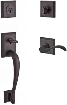 Baldwin SCNAPXCURRTSR112 Reserve Single Cylinder Handleset Napa x Curve with Traditional Square Rose in Aged Bronze Finish Right Hand