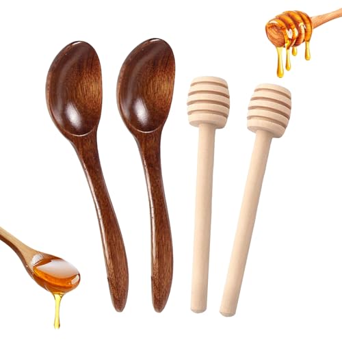 4 Pcs Honey Spoons Wooden WoodenHoney Spoons Dipper is Easy to Clean and Reuse HoneyStirrer Sticks for Honey Jam Syrup Dessert and More-NaturalHoney Mixing Spoons