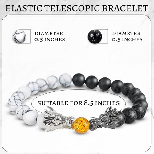 Bead Bracelets for Men and Women Natural Black Lava White Howlite Buddha Dragon Beaded Stone Bracelet Good Luck Charm Jewelry Gift Adjustable4
