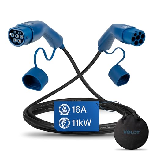 VOLDT Câble de charge de type 2 11 kW 16 A triphasé pour voitures électriques EV PHEV, type 2 vers type 2 Mode 3, convient pour modèle S/X/Y/3, ID.4, E-Tron, e-208, I4, IX1, Zoe, etc. Protection IP67
