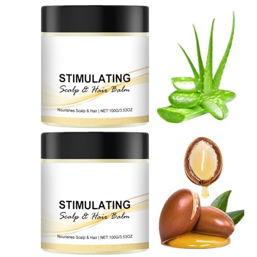 2PC Stimulating Scalp and Hair Balm Nourishes Scalp & Hair Shea Butter and Mango Butter Blend Strengthen Scalp Thicker Strands Give You a Glow Hair Look(100g)