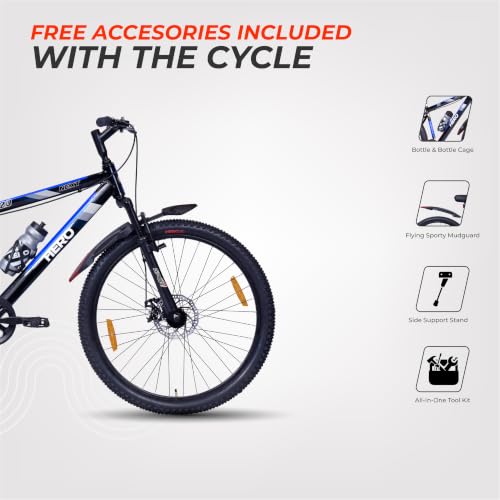 Image of Hero Next Sports 26T Single Speed Mountain Bicycle for Mens | Front Suspension | Disc Brake | Black-Blue | 85% Assembled Cycle