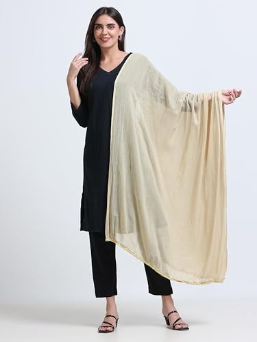 Image of Miraan Solid Pure Cotton Dupatta with Pom Pom Border, 2.25 meters length (DUPCOTTON)