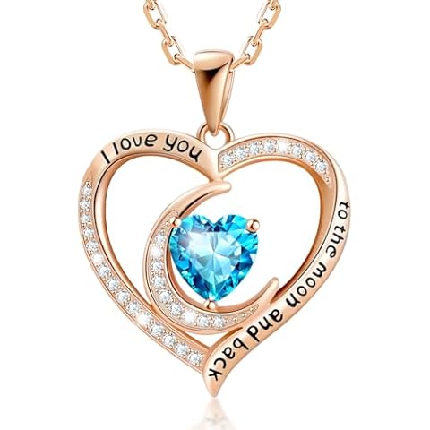 Birthstone Necklace for Women, 925 Sterling Silver Heart Moon Pendant Necklace, Christmas Gift for Women, December Birthstone Jewelry Created Topaz Necklace Gifts for Wife Mom Grandma Cover