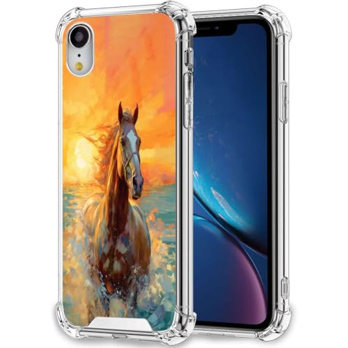 ZHONGWEI Clear Phone Case Compatible with iPhone Xr with Horse-aa34 Pattern,Four Corners Protection