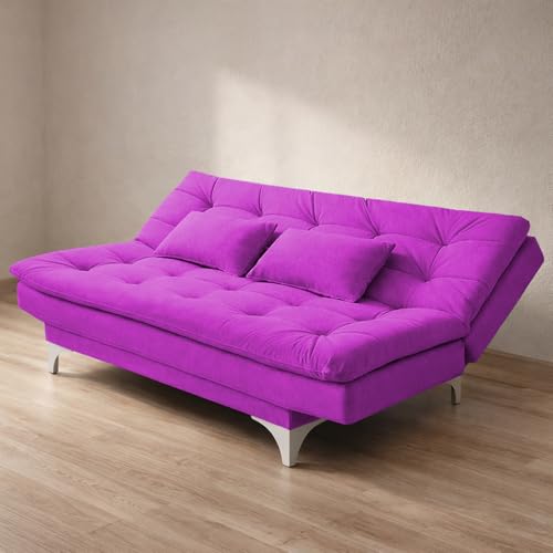 Image of Krancy Solid Wood 3 Seater Sofa Cum Bed with Ottomon | Convertible Wooden Couch for Living Room, Home & Office | Modern Designer Furniture | 1 Year Warranty | Pink Color