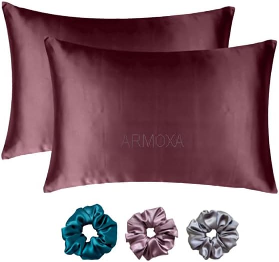 ARMOXA ARMOXA Diamond Satin Silk Pillow Cover for Hair & Skin|3 Piece Satin Soft Scrunchies Free for Women Stylish| Set of 2 GRAPEWINE Pillow Case | Standard Size