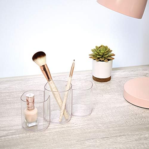 iDesign 30720 Makeup Organiser with 3 Round Compartments, Compact Cosmetics Organiser Made of BPA-free Plastic, Storage Box for Accessories, Toothbrushes, Makeup and More, Clear