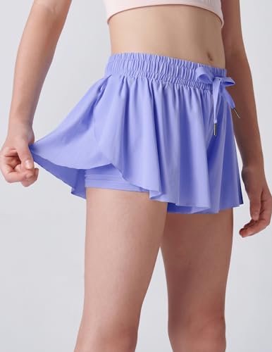 Image of 1 or 3 Pack Girls Flowy Shorts with Spandex Liner & Pocket, 2-in-1 Athletic Butterfly Shorts for Running Dance