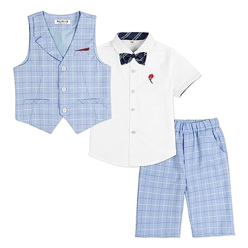 4 Piezas Traje Corto de Boda para niños, Conjunto de Ropa de Ceremonia, Camisa + pantalón +...