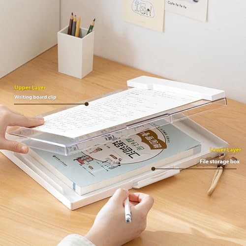 Mallette de rangement de documents 2 compartiments porte-bloc ABS rigide étanche école 24x35