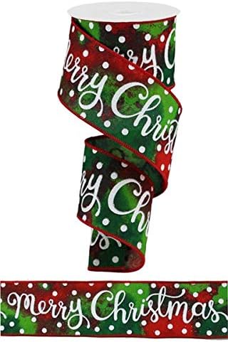 Merry Christmas Script Wired Edge Ribbon - 10 Yards (Red, Green, 2.5 Inch)