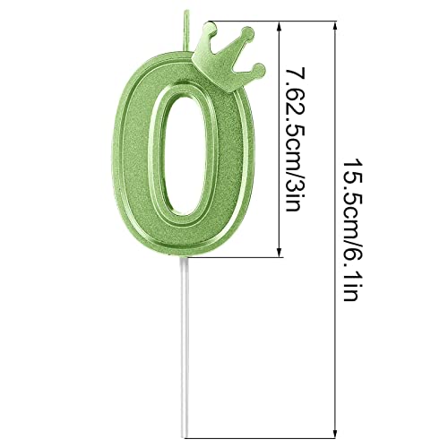 3Inch Birthday Number Candle, 3D Candle Cake Topper With Crown Cake Numeral Candles Number Candles For Birthday Anniversary Parties (Green; 0) #TOP1