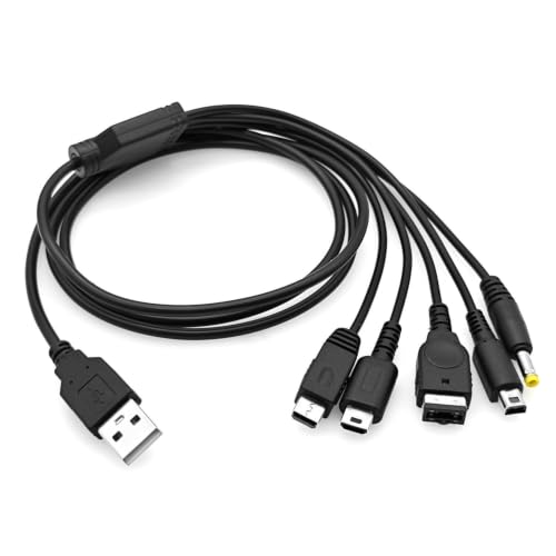 JZK 1,2 m Cable de carga USB 5 en 1 para consolas para Nintendo & para PSP