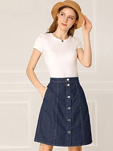 Allegra K A20010300UX0134 Women'S Denim Skirts Summer A-Line Short Button Down Jean Skirt X-Large Navy Blue thumb #2