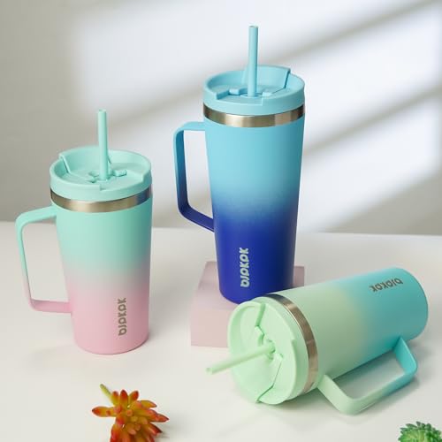 Image of BJPKPK 22oz Insulated Tumbler with Handle, Lid & Straw, Stainless Steel