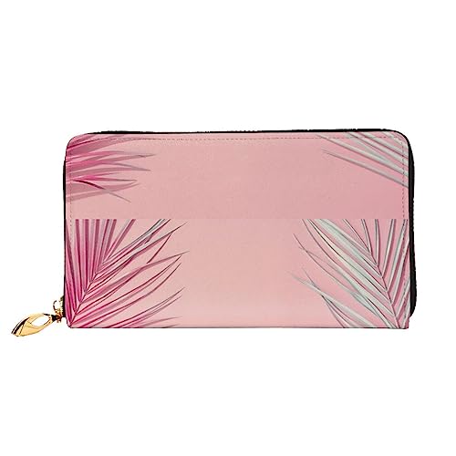Portefeuille en cuir rose PEIXEN zippé à motif feuilles tropicales pour sac