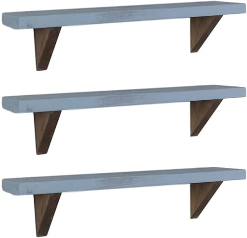 Ramdy(ラムディ) ウォールシェルフ 壁を傷つけない 壁掛け棚 (幅45cm / ジャンクブルー / 3個セット) 飾り棚 ウォールラック (木製/おしゃれ/シンプル) インテリア