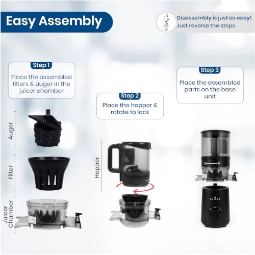 SOLARA Cold Press Juicer Combo – Slow Masticating Juicer Black Knight - Image 3