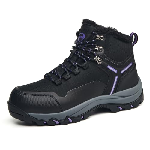 Jedibau Snow Boots for Women Waterproof Ankle Booties Winter Hiking Boot Durable Warm Fur Lined Boot Non-Slip Warm Climbing Shoes Walking, Cold Weather(PURPLE-39)