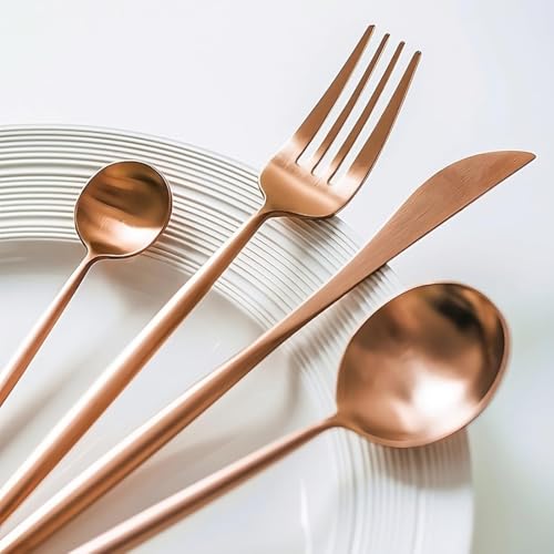Image of 24-Piece Cutlery Set with Storage Box | SUS410 Stainless Steel Dinner Set | Luxury Gift Set with Carry Case | Premium Spoon Fork Knife Set for Dining & Festive Gifting - Rose Gold
