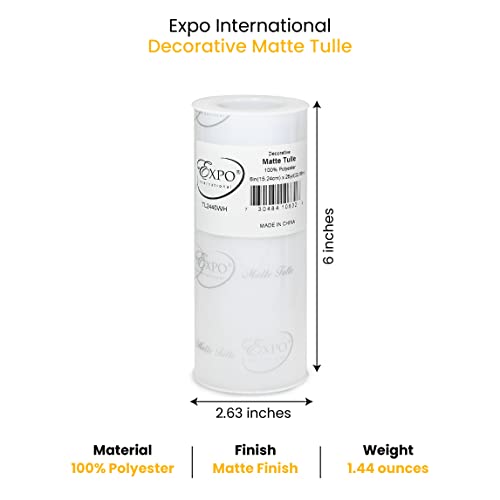 Image of Expo International Decorative Matte Tulle, Lightweight Polyester Tulle Fabric for Tutus, Costumes, and Party Decorations, Washable, Easy-to-Use, 6 Inch x 25 Yards, White, Pack of 1