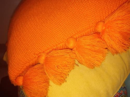 Dokot Throw Pillow Covers, Boho Pillow Covers, Pillow Cover Tassels, Fringe Pillow Cover, Decorative Throw Pillow With Pom Poms Tassels, Pom Pom Pillow 18X18 Inches, Orange #TOP3