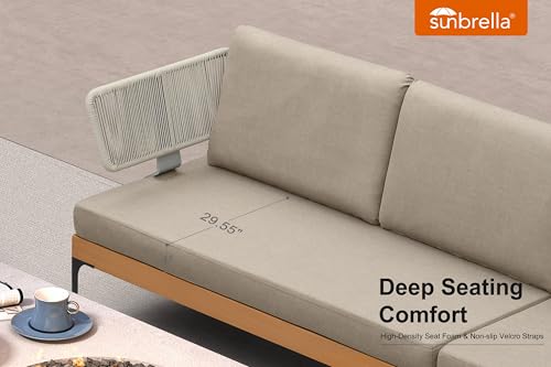 Image of PURPLE LEAF Patio Furniture Set Outdoor Sectional Sofa with Fade-Resistant Cushions and Ottoman Wicker U-Shaped 8 Pieces Aluminum Conversation Sets for Balcony Yard Garden Poolside, Taupe