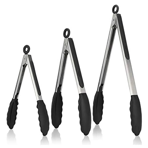U-Taste 17/22/30 cm Pinzas Cocina Silicona, con Puntas de Silicona de Alta Resistencia al Calor de 250 ℃, Mango de Acero Inoxidable 18/8, Para Ensalada, Barbacoa, Freír, Juego de 3 (Negro)