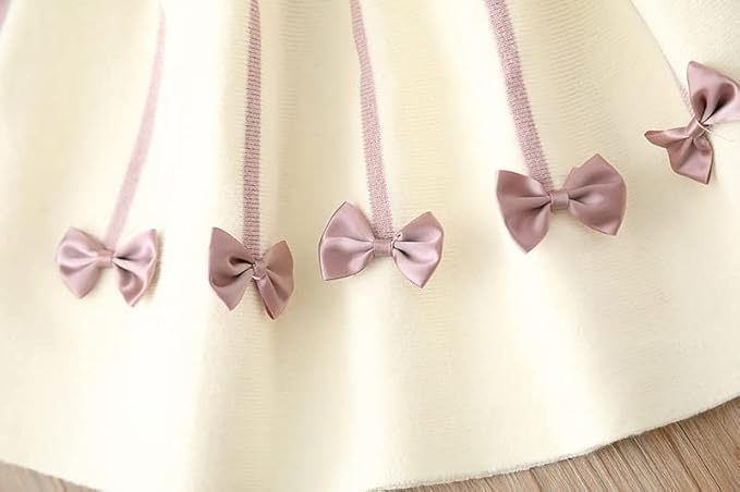 Image of Bold N Elegant Baby Girl's Winter Warm Woolen Full Sleeve Tulle Tutu Dress Frock with Bows for Infant Toddler Teedler Girls