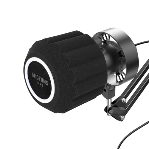 Micfuns NF2 Studio-Mikrofon-Windschutzscheibe, F3-Mikrofon, Windschutz, Pop-Filter für 4,5 cm - 6 cm Gesangsisolations-Kabine, tragbare Studio-Ausrüstung, schalldichte Abdeckung (Schwarz)