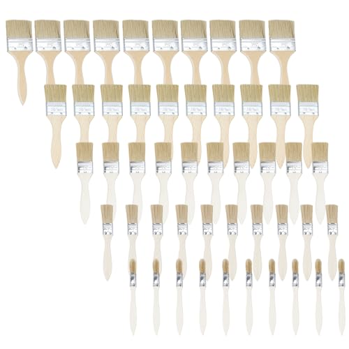 lesolar Multi Pack Paint Brushes - 50pcs Wooden Paint Brushes Bulk,Synthetic Paint Brush Set,Disposable Paint Brush in Five Sizes,Flat Paint Brushs for Paint,Stains,Varnishes,Glues and Home DIY