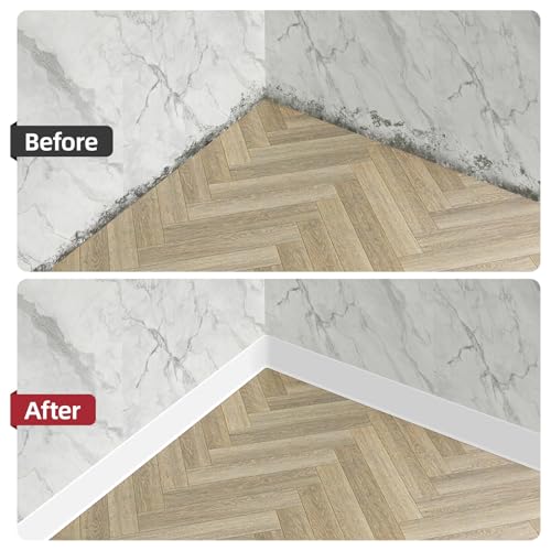 Image of 32.8Ft Vinyl Baseboard Molding Trim, Flexible Peel and Stick Wall Base with Self-Adhesive Backing, Waterproof Cove Base, Wall Protection & Floor Gap Covering, White (W:3.94'')