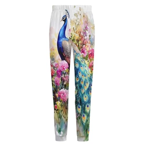 Peacock with Spring Flowers Men's Pajama Pants Lounge Pant Sleepwear PJ Bottoms4