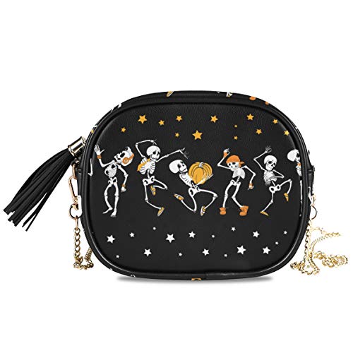 ALAZA Cute Sugar Skull Pumpkin Star Halloween PU Leather Small Crossbody Bag Purse Wallet Cell Phone Bags with Adjustable Chain Strap & Multi Pocket