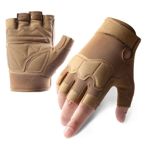 Guantes tácticos para hombre y mujer, para ciclismo, senderismo, entrenamiento, verano, agarre, deportes, fitness, antideslizantes, tiro, medio dedo, para acampar, arena, XL (15,8 cm, 10,5 cm)