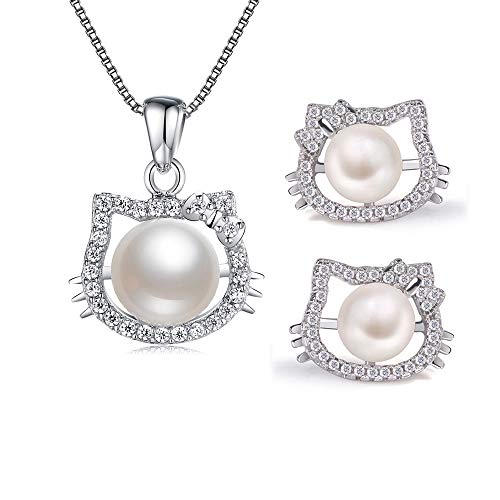 MIKAMU ネックレス ピアス セット 最高級 ダイヤモンドCZ シルバー925 純銀製 キティ 猫 ピアス レディース キティ 猫 ネックレス 母の日・誕生日・記念日・プレゼント[ジュエリー] (ネックレス+ ピアス(セット))のサムネイル