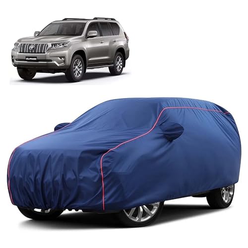 Image of Sulfar 100% Water Resistant Car Body Cover Compatible with Mirror for Toyota Land Cruiser (Triple Stitched, Full Bottom Elastic, Blue Taffeta with Red Piping)