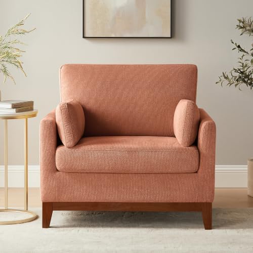 37" Oversized Reading Chair with Padded Armrests, Chenille Curry ...
