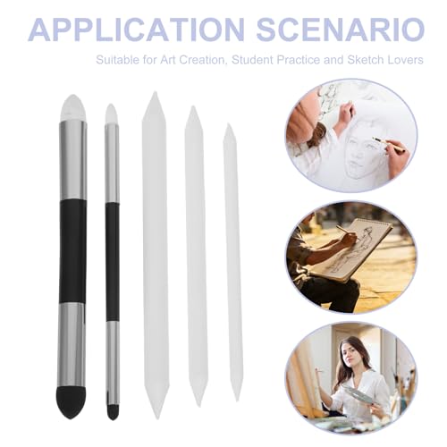 PRETYZOOM Difuminador de Doble Punta para Dibujo 5 Piezas Bolígrafos y Pinceles de Esponja Plateados (grande y Pequeño) Mezcladores de Papel para Sombras y Detalles en Bocetos Artísticos - imagen 9