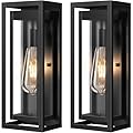 Slypadan 15" Large Outdoor Wall Lights, 2 Pack Matte Black Outdoor Sconces, Modern Waterproof Exterior Lighting Fixtures with Clear Glass Shade for Front Door, Porch, Garage