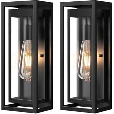 Slypadan 15" Large Outdoor Wall Lights, 2 Pack Matte Black Outdoor Sconces, Modern Waterproof Exterior Lighting Fixtures with Clear Glass Shade for Front Door, Porch, Garage