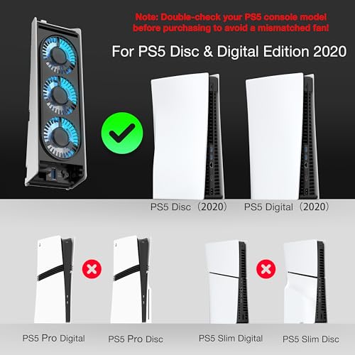 Image of PS5 Cooling Fan, PS5 Accessories Upgraded Quiet Cooler Fan with LED Light & USB 3.0 Hubs, Efficient Cooling Station for PlayStation 5 Disc /Digital Edition,Not for PlayStation 5 Slim /Pro