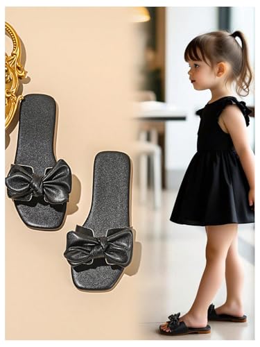 Image of GORGLITTER Girl's Bow Slip on Sandals Square Open Toe Flat Sandals for Outdoors