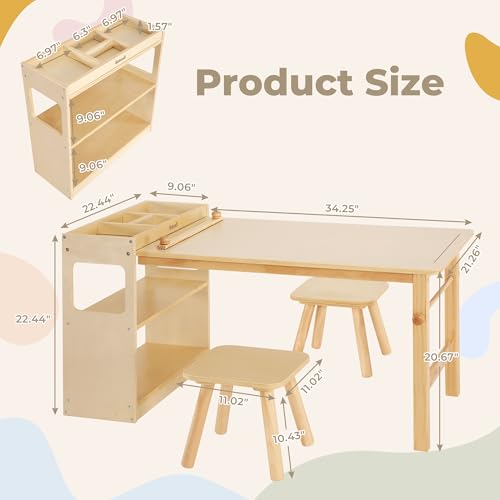 Kids-Art-Table-2-Chairs-Set-with-Roll-Paper-Spacious-Craft-Table-with-Storage-Shelves-for-Drawing-Activities-and-Study-Ideal-Wooden-Furniture-for-Creative-Play Kids Art Table 2 Chairs Set with Roll Paper Spacious Craft Table with Storage Shelves for Drawing Activities and Study Ideal Wooden Furniture for Creative Play