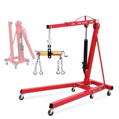Grúa de motor plegable, elevador de motor de 2 toneladas y 4400 libras, con 6 ruedas y 4 brazos de carga ajustables, elevador hidráulico de motor con pluma telescópica.