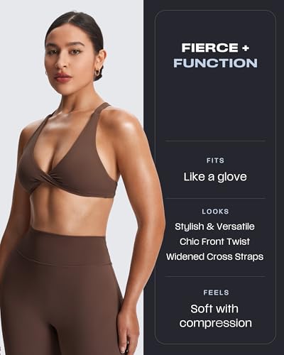 Image of Aoxjox Women's Satara Low Impact Sports Bra | chic front twist, widened cross straps, medium support,breathable fabric, workout fitness yoga crop tank, gym essential