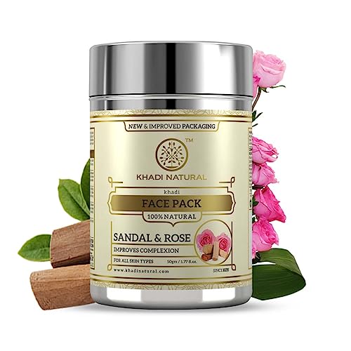 Khadi Natural Sandal and Rose Herbal Face Pack, 50g| Face Pack for Controlling Excess Oil | Natural Face Pack for Acne | Herbal Face Pack for Glowing Skin | Suitable for All Skin Types