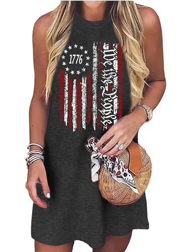Image of VVNTY American Flag Tank Dress Women: 4th of July Shirts Sleeveless Patriotic USA Flag Tees Casual Summer Tanks Sundress