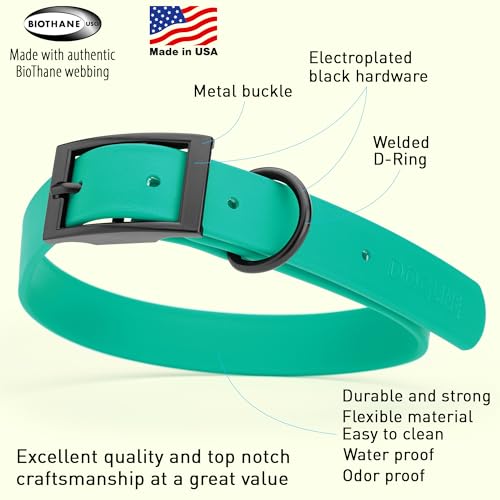 Image of Dogline Biothane Waterproof Dog Collar Strong Coated Nylon Webbing with Black Hardware Odor- Proof for Easy Care Easy to Clean High Performance Fits Small Medium or Large Dogs, Teal